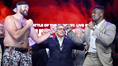 Jul 11, 2023 · A boxing match between Fury and Ngannou was announced on July 11. Tyson Fury is the greatest heavyweight in the world. Francis Ngannou is the greatest heavyweight in the world. Those two ... 